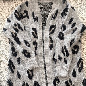 Leopard Print Open Front Cardigan Sweater (thigh length)